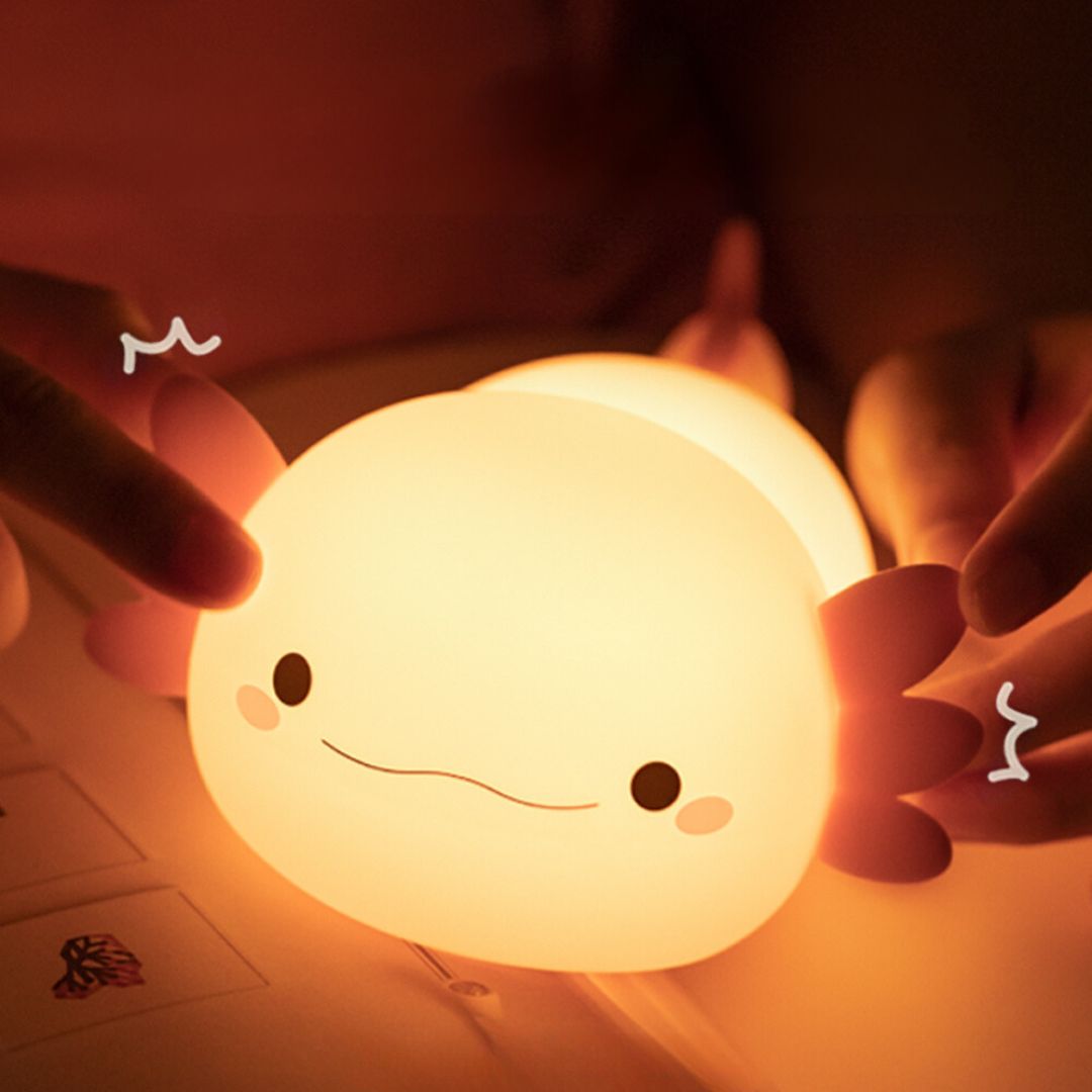 veilleuse-enfant-axolotl-LED-silicone-tactile-douce